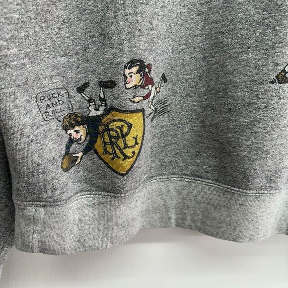 Polo Ralph Lauren Men’s Unisex Cartoon Rugby All Over Printed Fleece Heather Gra - Picture 15 of 16